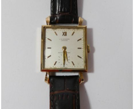 Gent's vintage 9ct gold Benson dress watch with square dial on brown crocodile leather strap