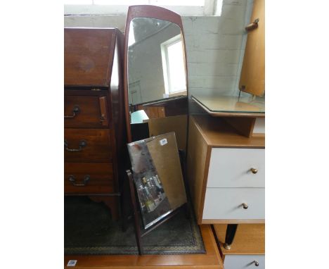 A long teak framed wall mirror and a small easel mirror 