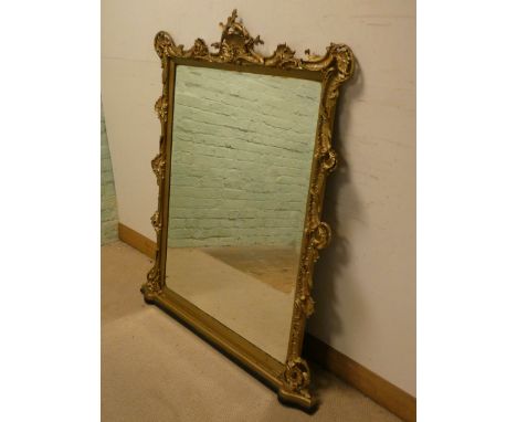 A good Victorian gilt framed decorative over mantel mirror with bevelled glass, overall size 57" tall, 50" wide 