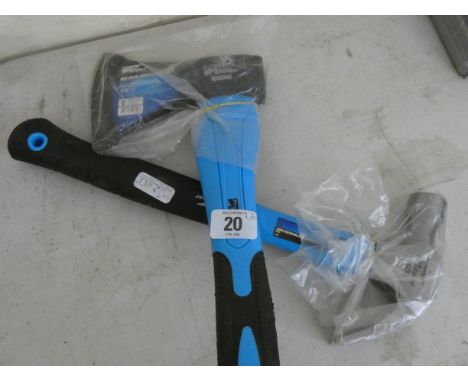 A new claw hammer with fibreglass handle and a new small fibre glass handled axe 