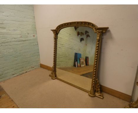 A Victorian over mantel mirror in gilt frame with barley twist side columns, 4'3 high, 4'6 wide overall 