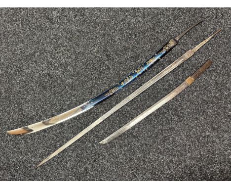 Two British and one Japanese Sword Blade: unused Sabre blade with blued and gilt decoration maker marked "Craig &amp; Co", 83