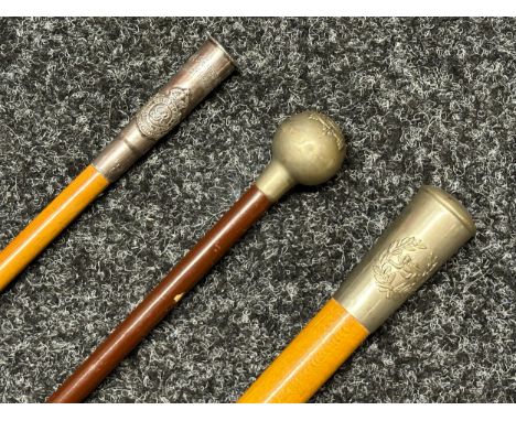 Three British Army Swagger Sticks: WW1 Royal Engineers silver topped given as a shooting prize to 35044 Sapper J Kaley, 685mm