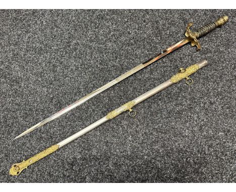 American Fraternal Sword with double edged blade with etched panel with owners name "Bertram Wheeler", maker marked "The Hend