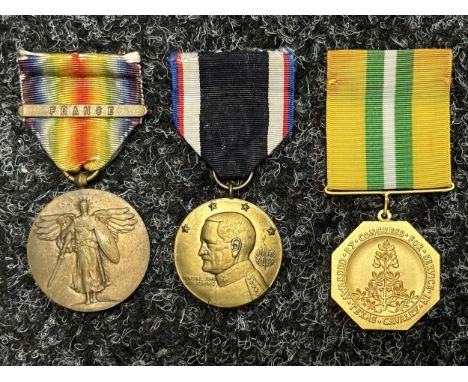 US WW1 Victory Medal with "France" Clasp: US Army Occupation of Germany Medal 1919-21: US Texas Cavalry Congressional Medal 1