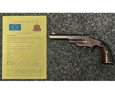 Deactivated Frank Wesson 1870 Single Shot Derringer Pistol cal. 32 rim fire. Serial no 13. barrel length 125mm. Overall lengt