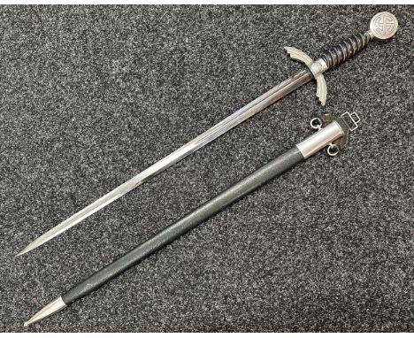 WW2 Third Reich Luftwaffe Officers Sword with double edged fullered blade 665mm in length, maker marked "SMF Solingen" along 
