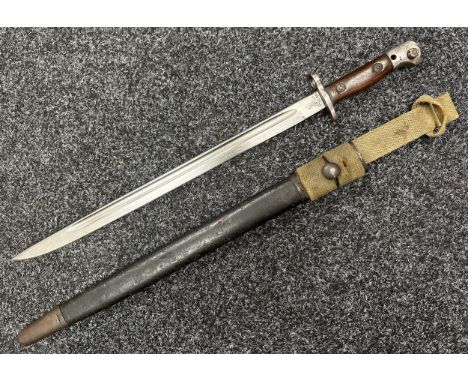 WW1 British 1907 Pattern bayonet with single edged fullered blade 433mm in length, maker marked and dated "Vickers 9-17", woo