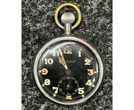 WW2 British Army General Service Trade Pattern Pocket Watch by Jager Le Coultre with Chrome plated case, black dial with Lumi