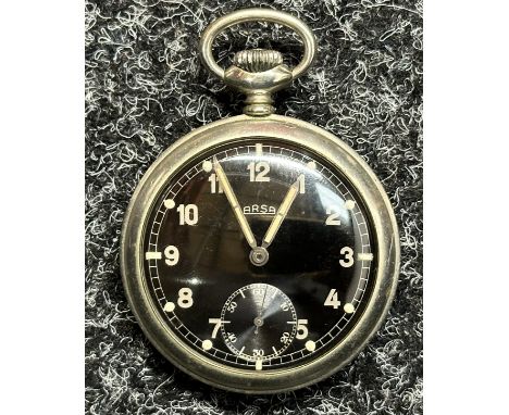 WW2 Third Reich Heer Issue Pocket Watch ARSA Calibre 239. Chrome plated case, Black enamel dial with Luminous Arabic Numerals