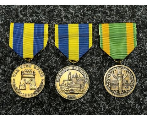 US Spanish Campaign Medal, Army: US Spanish Campaign Medal, Nay &amp; Marine Corps: US Spanish War Service Medal, Army. All c