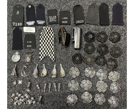 Collection of Police insignia to include helmet fittings, shoulder straps, ERII Buttons, WPC scarf, etc.