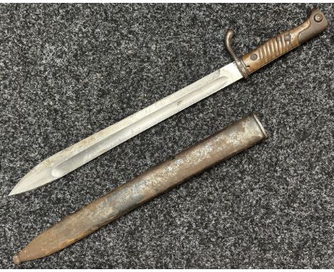 WW1 Imperial German Mauser Butcher Bayonet with single edged fullered blade 365mm in length, maker marked "E &amp; F Horster,