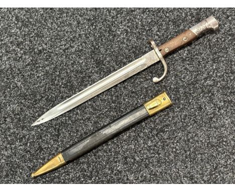 WW1 Italian Verletti Bayonet, officially shortened for WW1, with single edged fullered blade 300mm in length, maker marked "W