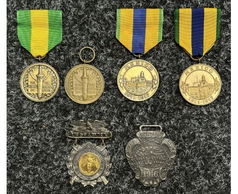 US Mexico Border Service Medal, Army x 2, one without ribbon numbered on rim "7390": Mexico Service Medal, Navy &amp; Marine 