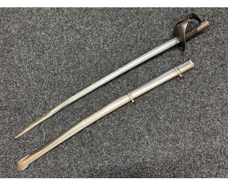 Prussian Heavy Cavalry Sword with single edged fullered blade 888mm in length maker marked "Putsch Sohn" along with "ZG". Ste