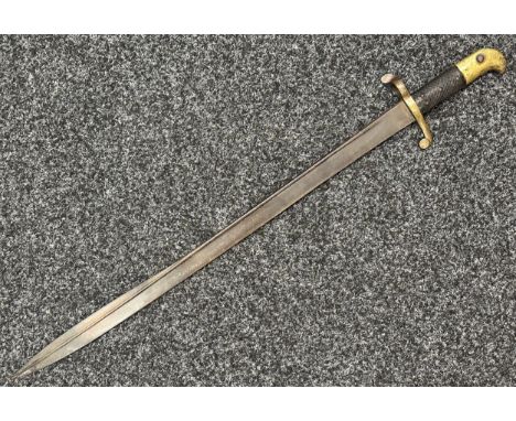 British P1855 Sappers and Miners Lancaster Bayonet with pipe backed blade 602mm in length. Maker marked "FH". Composition gri