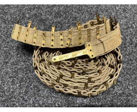 WW1 British 250 round .303 Vickers Machine Gun Cloth Ammunition Belt. Dated 1915. Some damaged brass tabs.