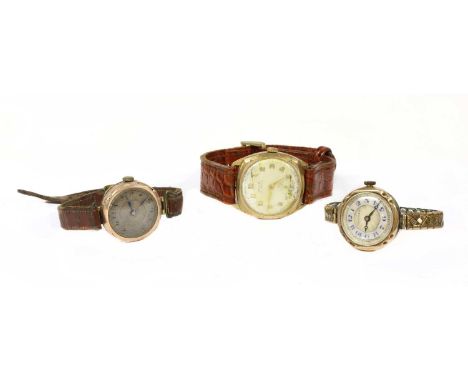 An Art Deco 9ct gold Tavannes mechanical bracelet watch, engine turned dial with blue Arabic numerals to a mother-of-pearl ri