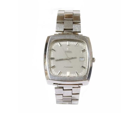A gentlemen's stainless steel Omega 'Seamaster' automatic bracelet watch, c.1970, ref. 166.0138, cushion shaped case, 38 x 40
