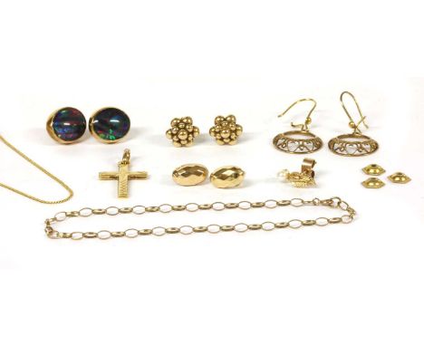 A collection of gold, silver and costume jewellery, to include a gold cross by UnoAErre, marked 375, Italian official nationa