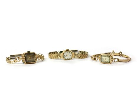 A 9ct gold Rotary mechanical watch, with 9ct gold expanding bracelet with metal springs, 14.39g, together with two other mech