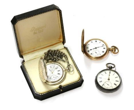 A sterling silver key wound open-faced pocket watch, 51mm diameter, with a white enamel dial marked J. B. Yabsley, London, wi