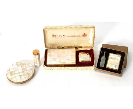 Mixed Lot:  Vintage cased Ronson boxed set with mother of pearl lighter and compact, together with a Stratton compact, mother