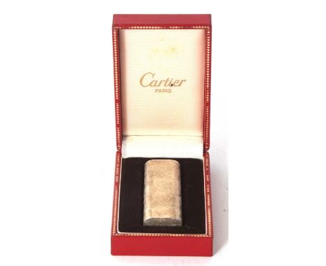 Cased Cartier silver plated lighter, stamped Cartier Paris 34335, Swiss made, 7cm long