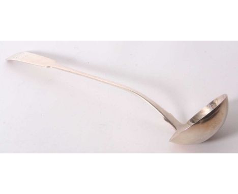 A George IV silver fiddle pattern soup ladle engraved and dated with initials, having an oval bowl and hallmarked for Glasgow