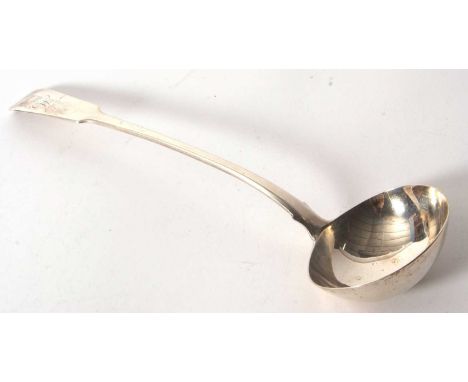 A George IV silver fiddle pattern soup ladle, engraved and initialled, hallmarked London 1825, makers mark for John Henry &am