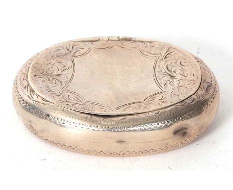 An Edwardian silver peddle snuff box of oval form chased and engraved all over and around a shield cartouche, hallmarked Birm