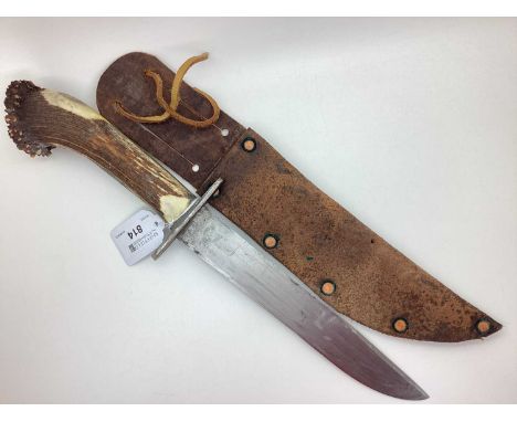 Hunting Knife, antler handle, approximately 39cm long, sheath.