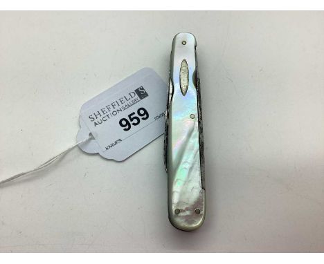 Multi Blade Folding Pocket Knife, mother of pearl scales and decorative work back, one blade stamped "Liverpool", including s