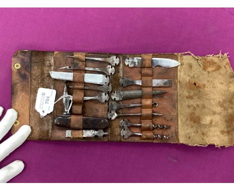 Tool Kit Knives, assorted blades and tools, (handle 9.7cm) in a fitted case (incomplete).
