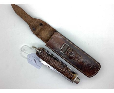 Early XX Century Ten Blade Folding Knife, including scissors, corkscrew etc, stag scales, nickel silver bolster and suspensio