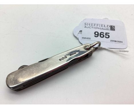 Multi Tool Folding Pocket Knife, hallmarked silver scales, GB&amp;Co, Sheffield 1926, including scissors and button hook (7cm