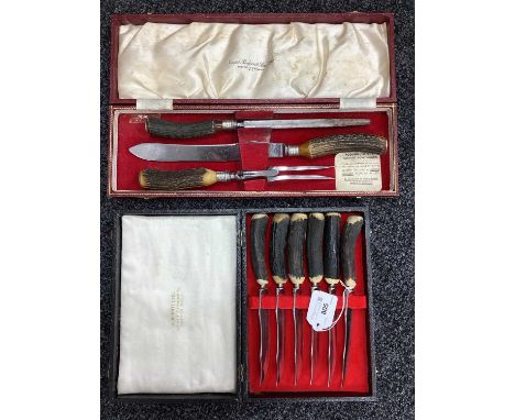 Joseph Rodgers &amp; Sons Ltd (Sheffield) Three Piece Carving Set, in original fitted case; A Set of Six K Bright Ltd (Sheffi
