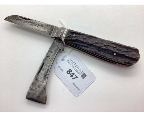 Timber Scribe, stag scales, blade stamped "EMU Ford &amp; Medley" and "Elwell Wednesbury Axe Manufrs" (9.9cm closed).