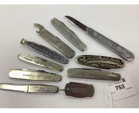 A Collection of Assorted Advertising Pocket Penknives, H&amp;R Waterfall &amp; Barber Prometheus Steel Works Sheffield, Penny