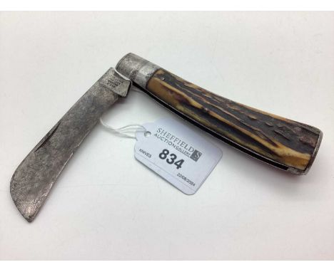 Flat Bottom Pruning Knife, stag scales, blade stamped "J &amp; H R Hounam Cutlers Sheffield" (11.9cm closed).