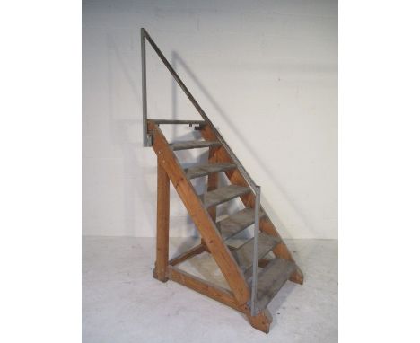 A pair of handmade steps with handrail (handrail missing bolts) - overall height 205cm
