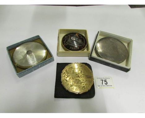 3 vintage Stratton compacts together with a French compact stamped Paris and depicting the local landmarks of Paris