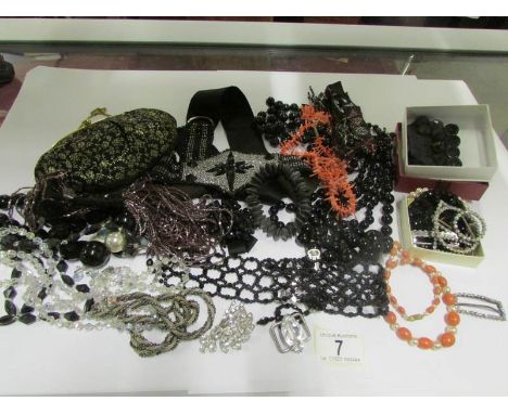A mixed lot of vintage jet, cut steel beadwork buckles, belts etc (approx. 22 items)