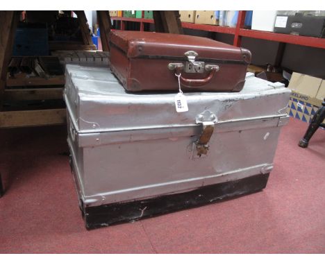Painted Metal Trunk, 66cm wide, small suitcase. (2)