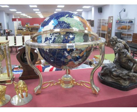 Mineral Terrestrial Globe, in brass stand with compass to centre of stretchers, 42cm high