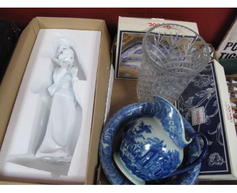 Polonia Glass Vase, 30cm high; Boxed Spode bread tray and party pack, jug and bowl:- One Box and a Large Chinese Figure in Bo