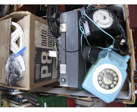 Black and Light Blue Plastic Anvil Telephones, projector:- One Box.