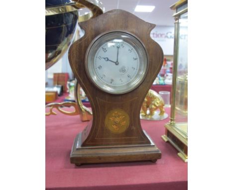 An Early XX Century Inlaid Mahogany Balloon Cased Mantle Clock, with Smiths Cricklewood Works movement, on brass ball feet. 2