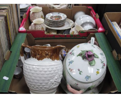 Franklin Mint Soup Pot, (lid repaired), XIX Century pottery jug 24.5cm high, Chinese lamp, three graduated empire jugs, other